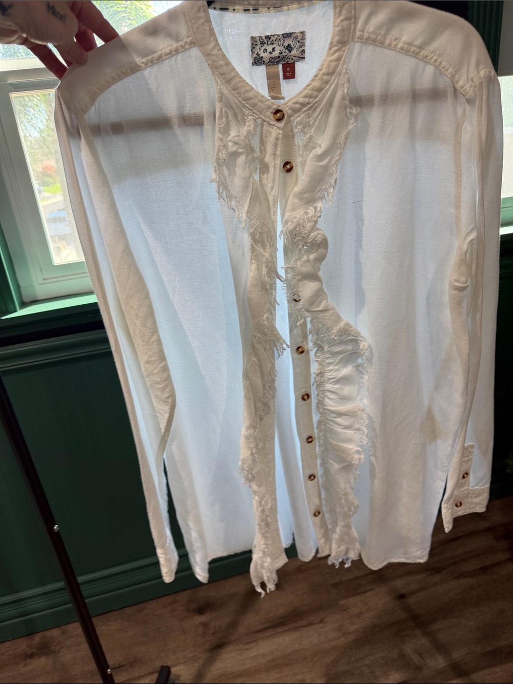 Pilcro Ivory Ruffle-Trim Button-Down Shirt